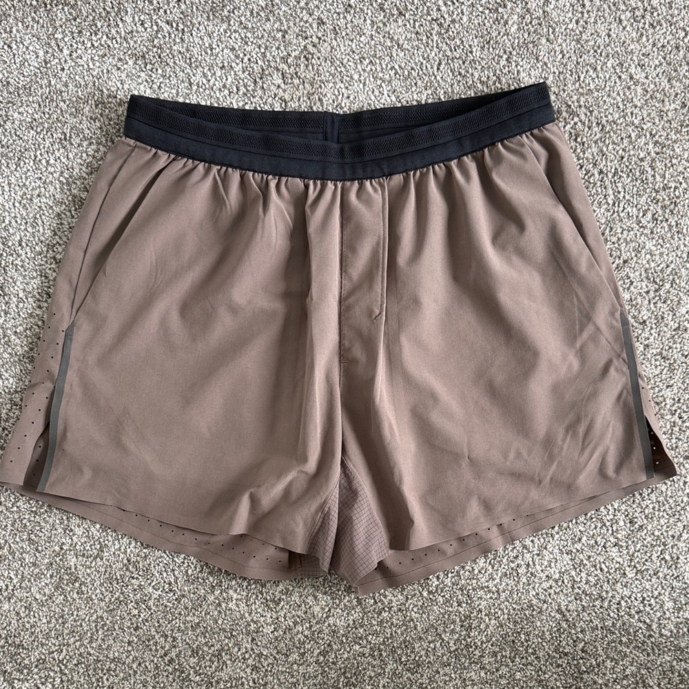 Brown Athletic Shorts with Black Waistband. Abercrombie and fitch
